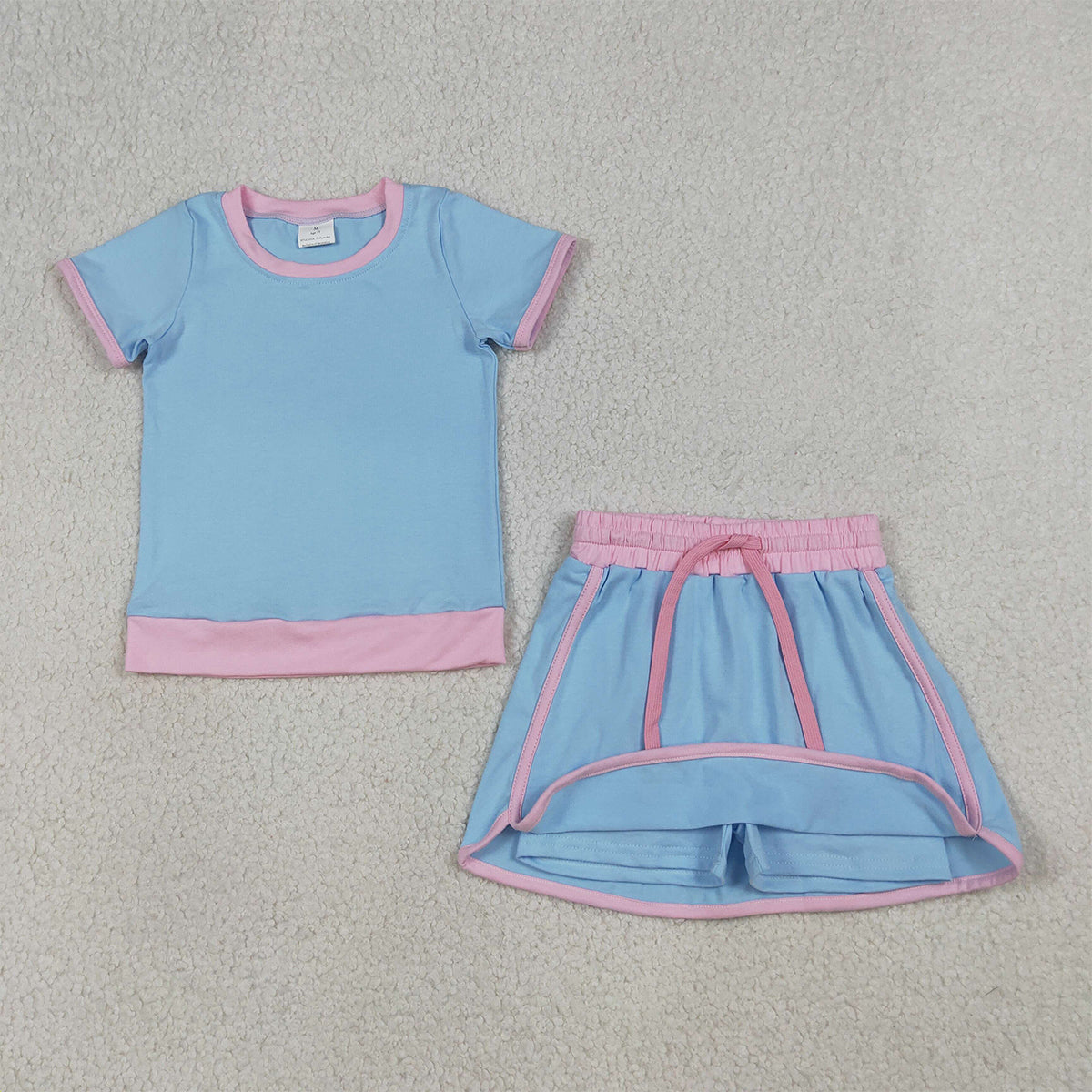 3.31 RTS NO MOQ （In stock）GSD3671 Light blue pink cotton top skirt kids girls summer outfits