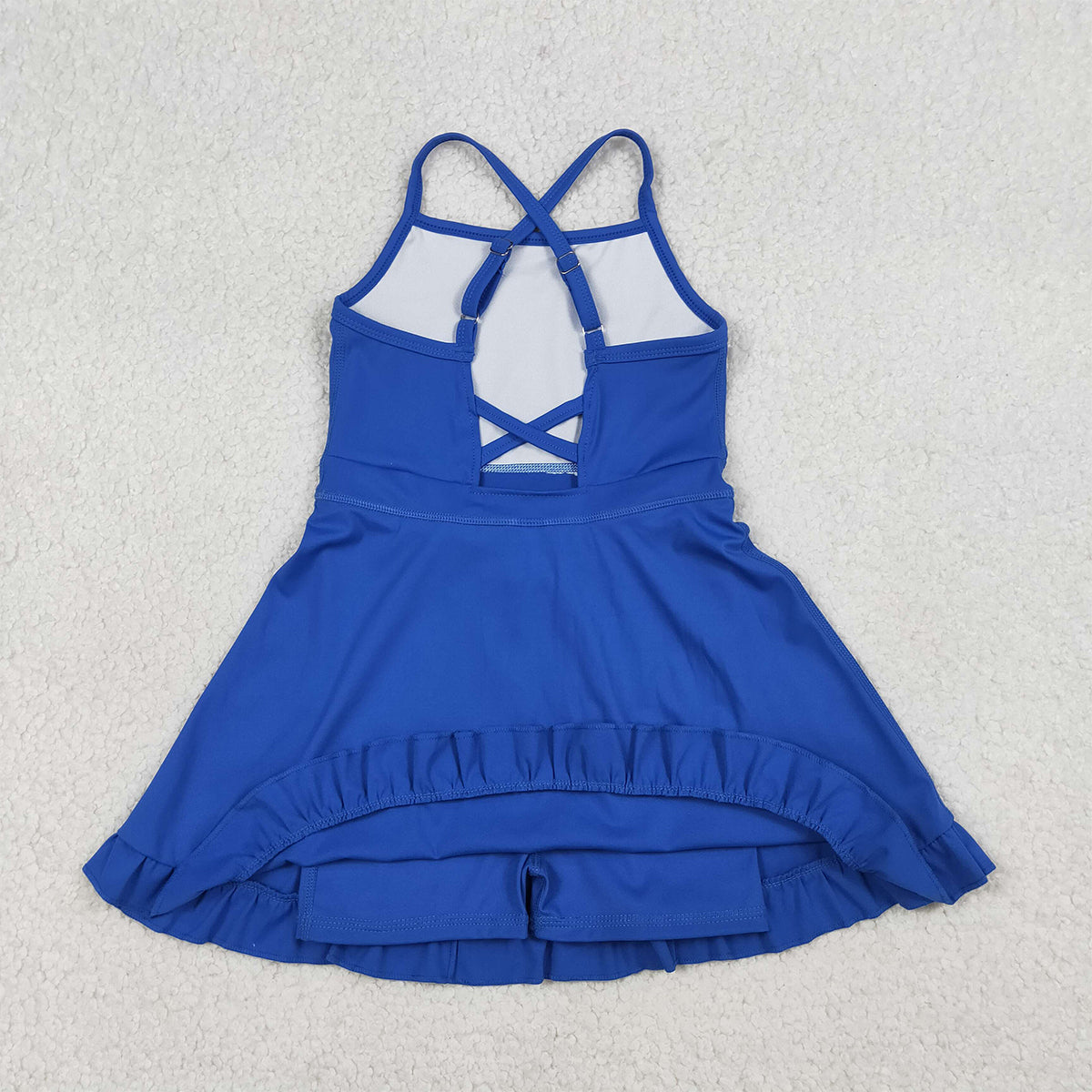 3.21 RTS NO MOQ （In stock）S0551 Kids Fashion Clothes Baby Girls Strap Blue Knit Knee Length Active Wear Athletic Dresses