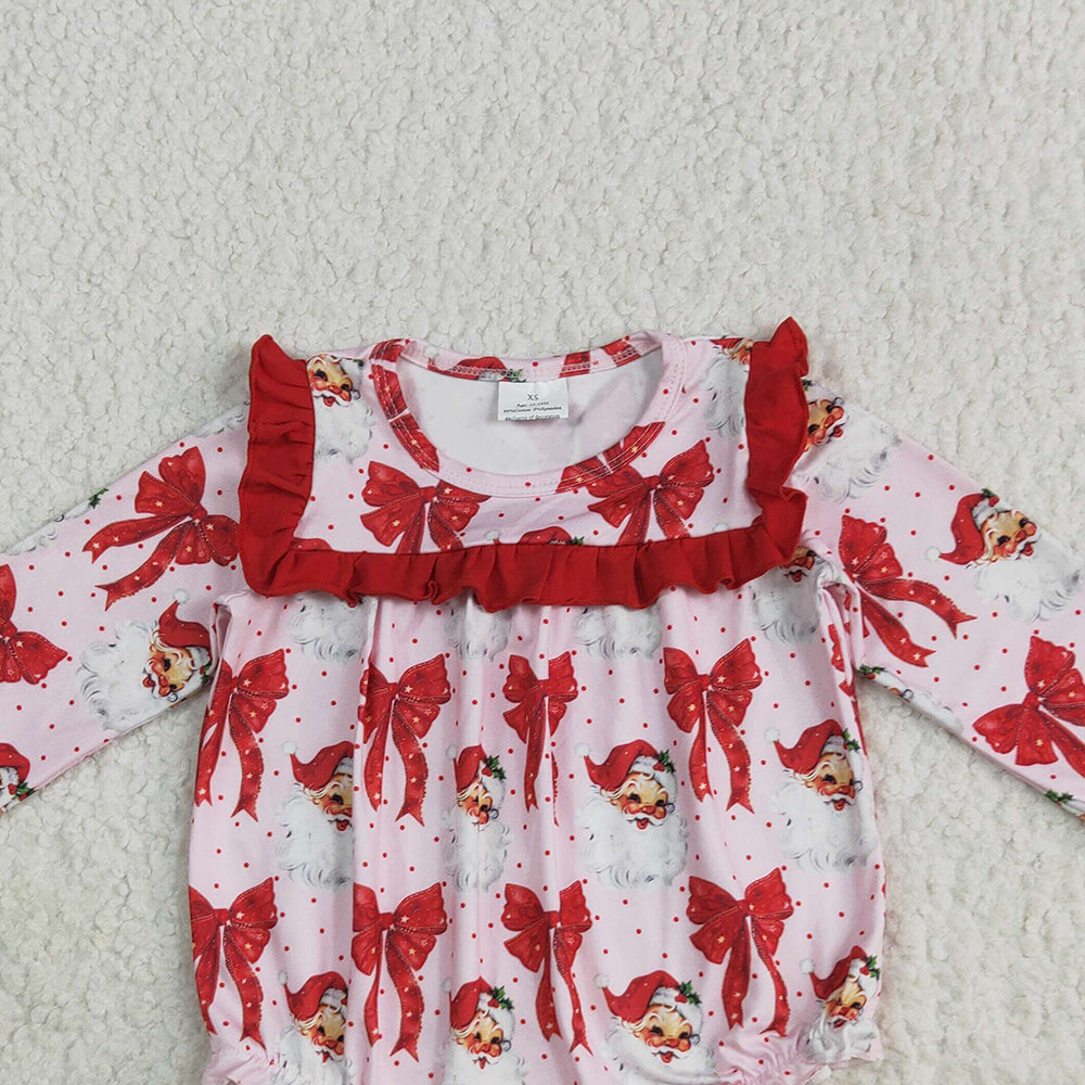8.14 LR2210 RTS NO MOQ Baby Girls Winter Rompers Baby Girls Christmas Red Santa Bows Ruffle Rompers