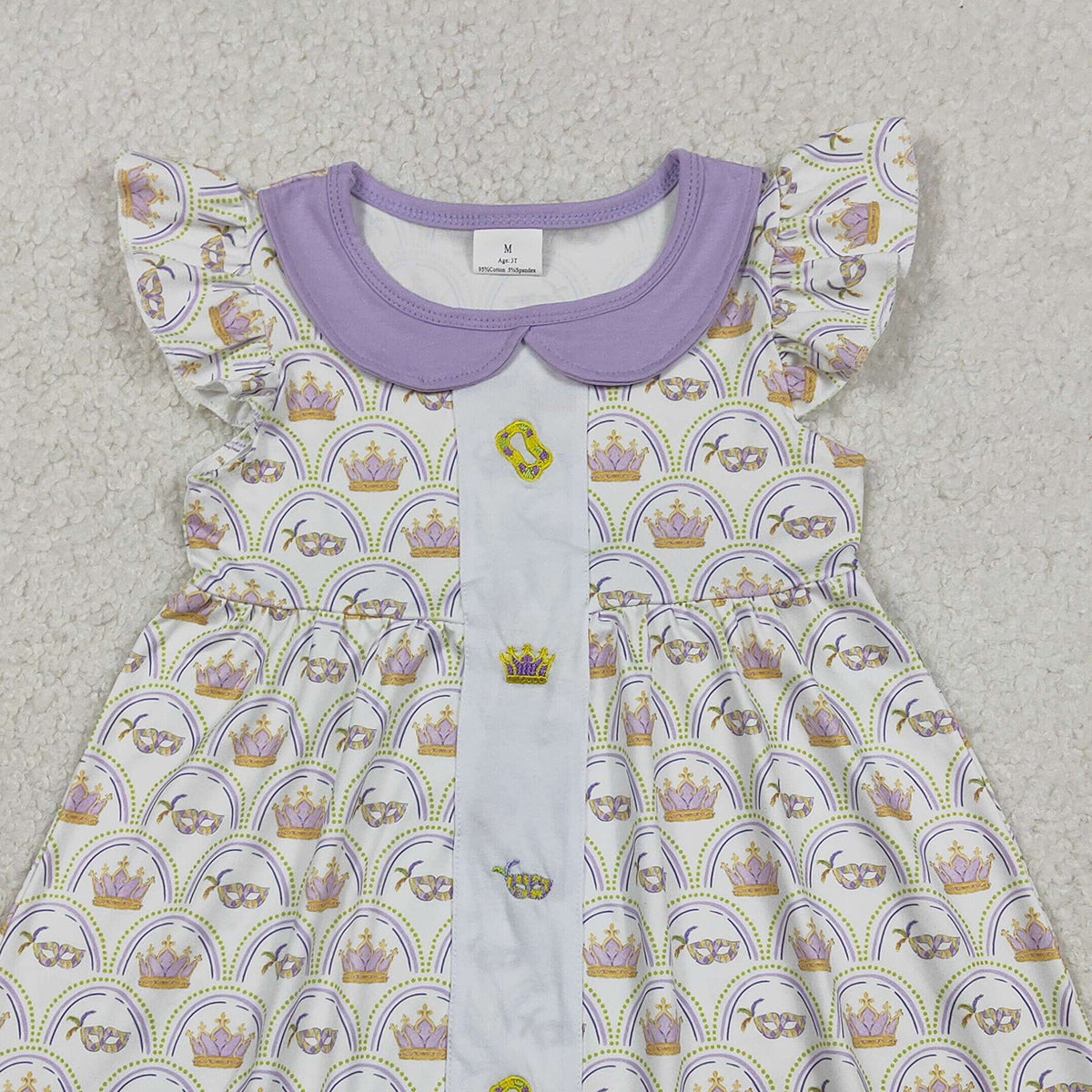 1.6 RTS NO MOQ （In stock）GSD2891 Embroidery Crowns Masks Baby Girls Mardigras Collar Checked Knee Length Dresses