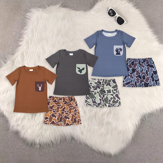8.02 RTS Sibling Baby Boys Summer Boys Outfits Duck pocket top camo shorts boy summer outfits