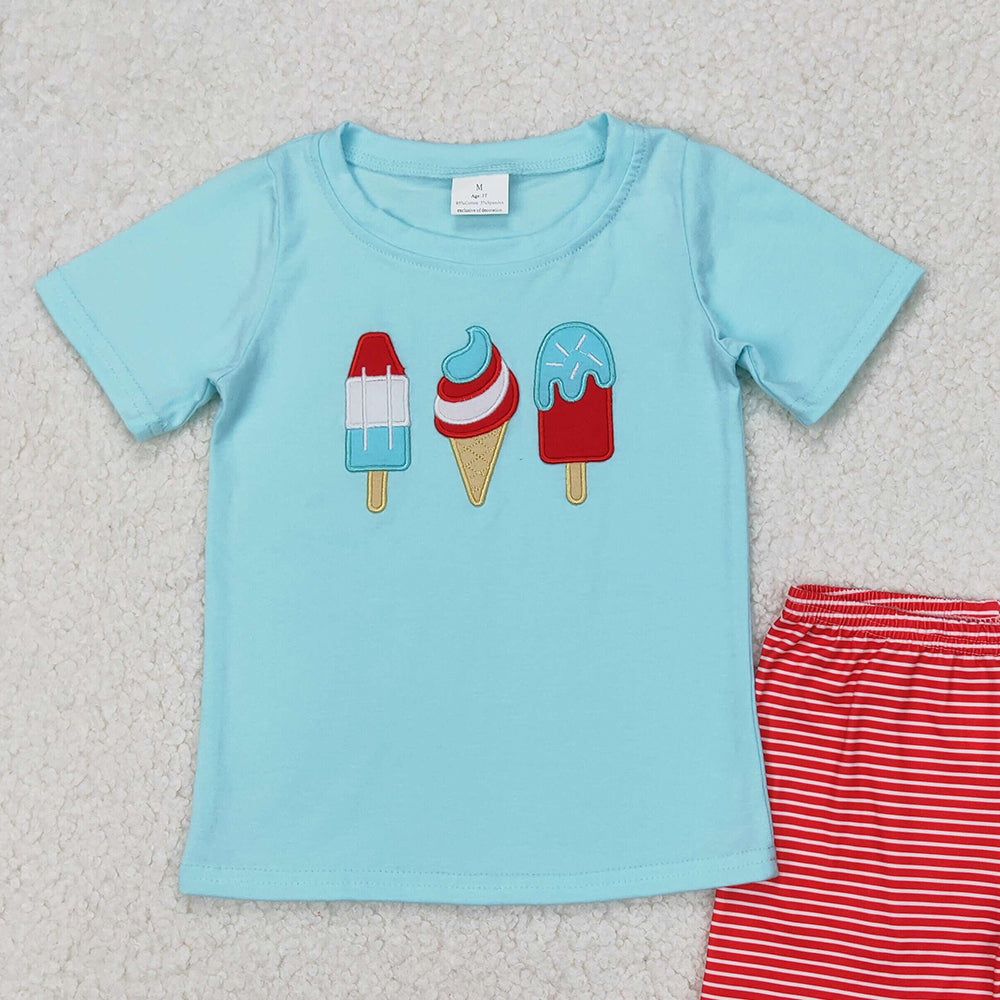 5.16 BSSO1269 RTS NO MOQ Short sleeves popsicle top stripe shorts boys 4th of july set