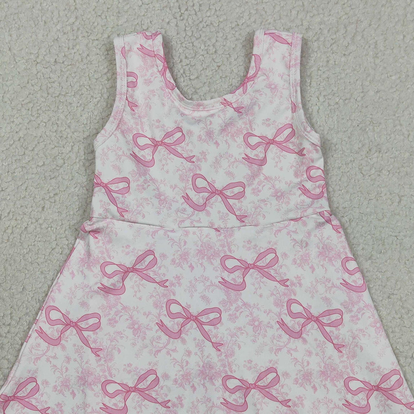 GSD2572 RTS NO MOQ （In stock ）Sleeveless floral pink bow girls summer athletic dress