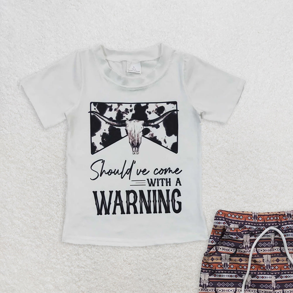 BSSO0210 RTS NO MOQ Baby Boys Summer Boys Outfits Baby Boys Western Cow Skull Short Sleeve Tee Shirts Shorts Sets