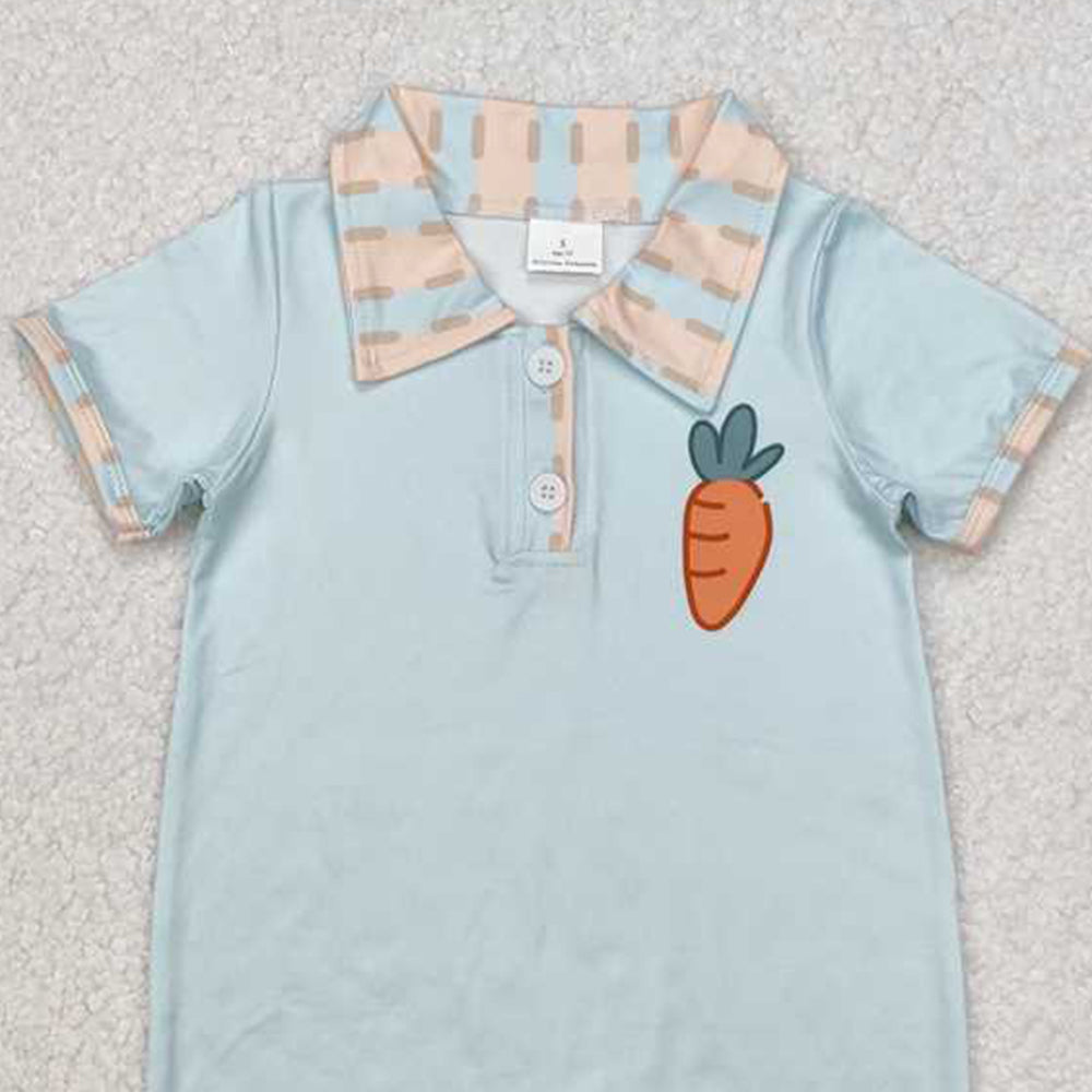 SR2226  RTS NO MOQShort sleeves carrot baby boys Easter polo romper