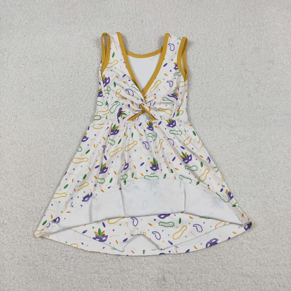 12.20 RTS NO MOQ （In stock）GSD2951 Baby Girls Mardigras Anchors Masks Yoga Shorts Knee Length Dresses