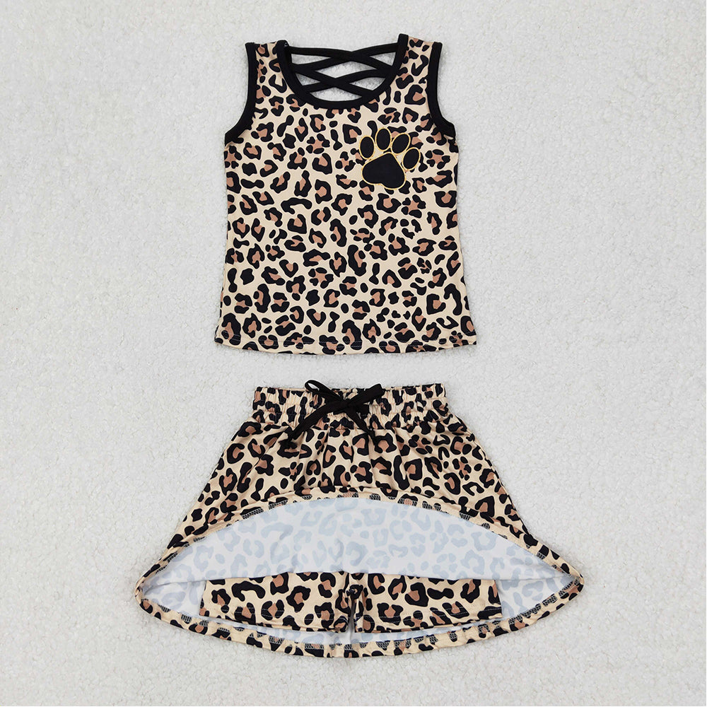 4.22 GSD2077  RTS NO MOQSleeveless leopard top skirt toddler girls clothes