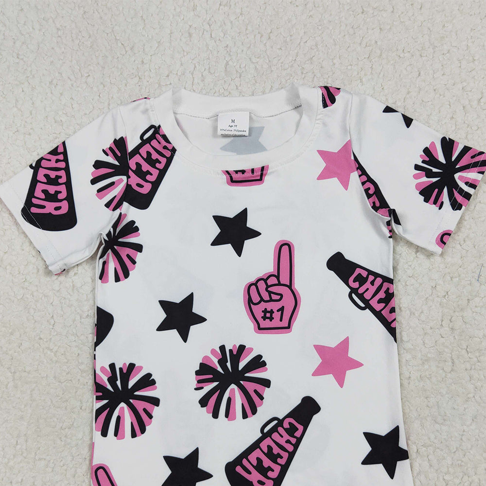 USA Shop (in stock) GT0994RTS NO MOQ  Baby Girls Summer Tops  toddler girl clothes cheer short Sleeve Top