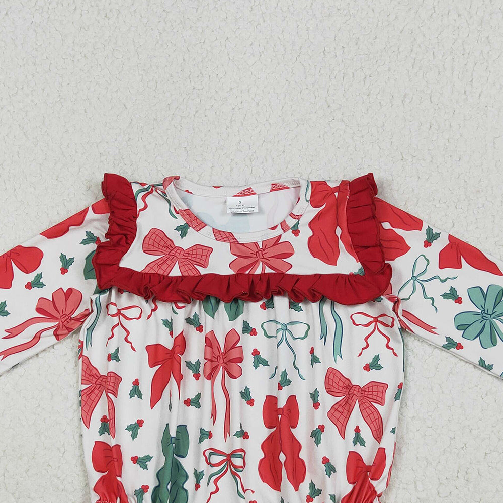8.14 LR2209RTS NO MOQ Baby Girls Winter Rompers Baby Girls Long Sleeves Red Green Bows Ruffle Rompers