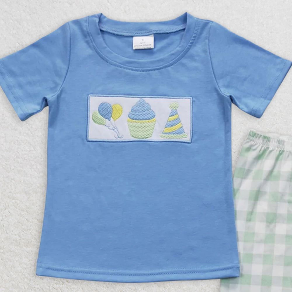 BSPO0190RTS NO MOQ Baby Boys Spring Outfits Baby Girls Boys Birthday Party Embroidery Top Pants Outfits Clothes Sets