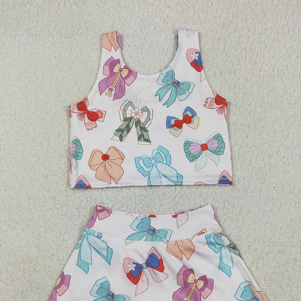 8.25 GSD2046 RTS NO MOQ Baby Girls Summer Yoga Outfits baby girl clothes yoga bow sleeveless skirts dress