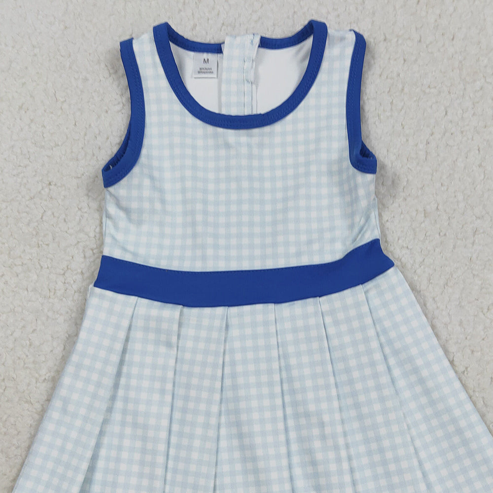 RTS NO MOQ （In stock）GSD2759 Baby Girls Yoga Dress Baby Girls Blue Plaid Zipper Shorts Yoga Active Knee Length Dresses