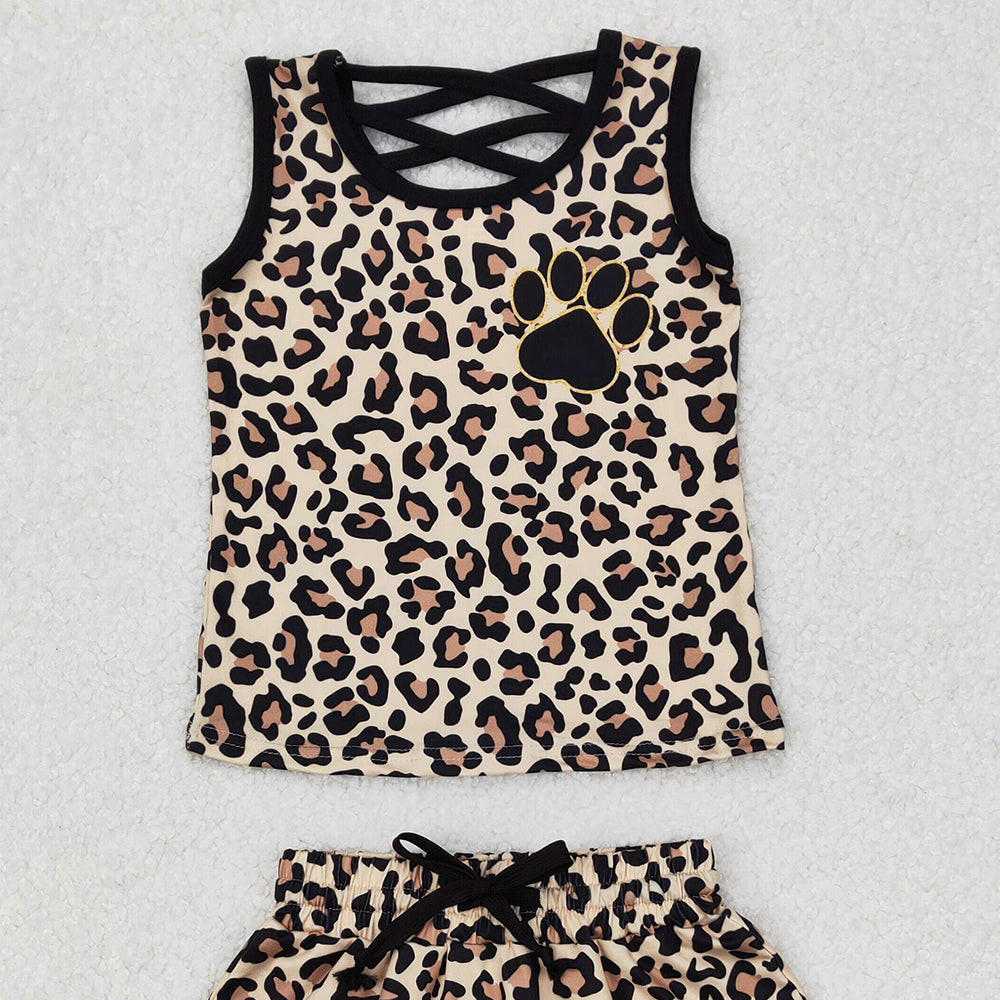 4.22 GSD2077  RTS NO MOQSleeveless leopard top skirt toddler girls clothes