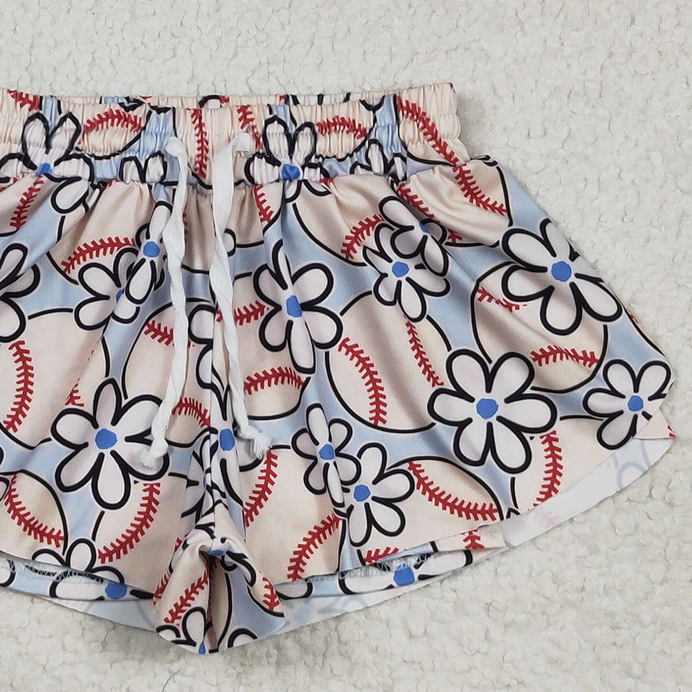 7.16  SS0581 RTS NO MOQ Baby Girls Summer Shorts Baby Girls Football Flowers Summer Shorts Bottoms