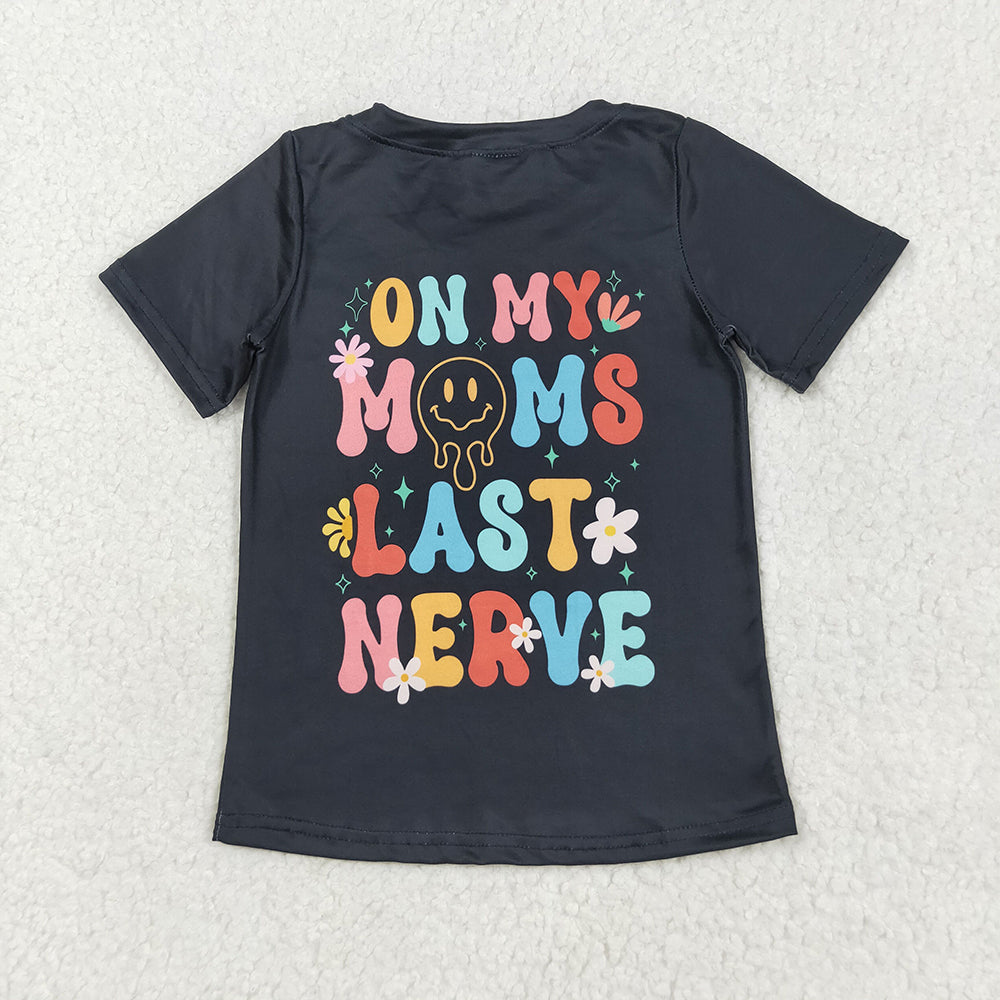 RTS NO MOQ （In stock）GT1026 Baby Girls Summer Tops Baby Boys Black Smiles On My Moms Last Nerve Tee Shirts Top