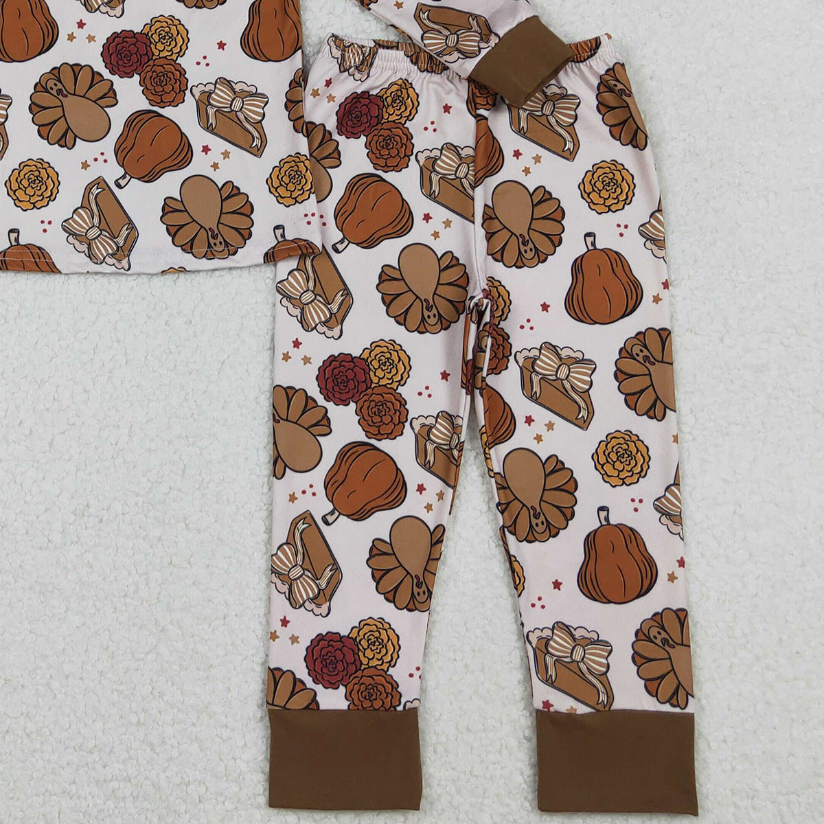 10.18 RTS NO MOQ （In stock）GLP2884 Baby Girls Pie Turkey Pumpkins Pant Thanksgiving Pajamas Sets