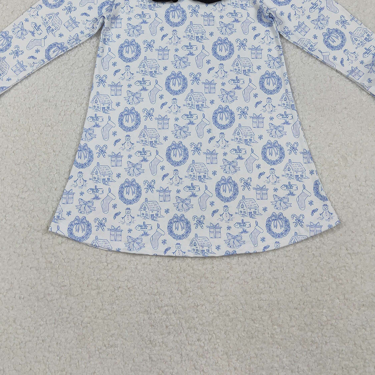 11.1 RTS NO MOQ （In stock）GLD1346 Baby Girls Winter Dress Baby Girls Snowmen Holly Christmas Collar Knee Length Dresses