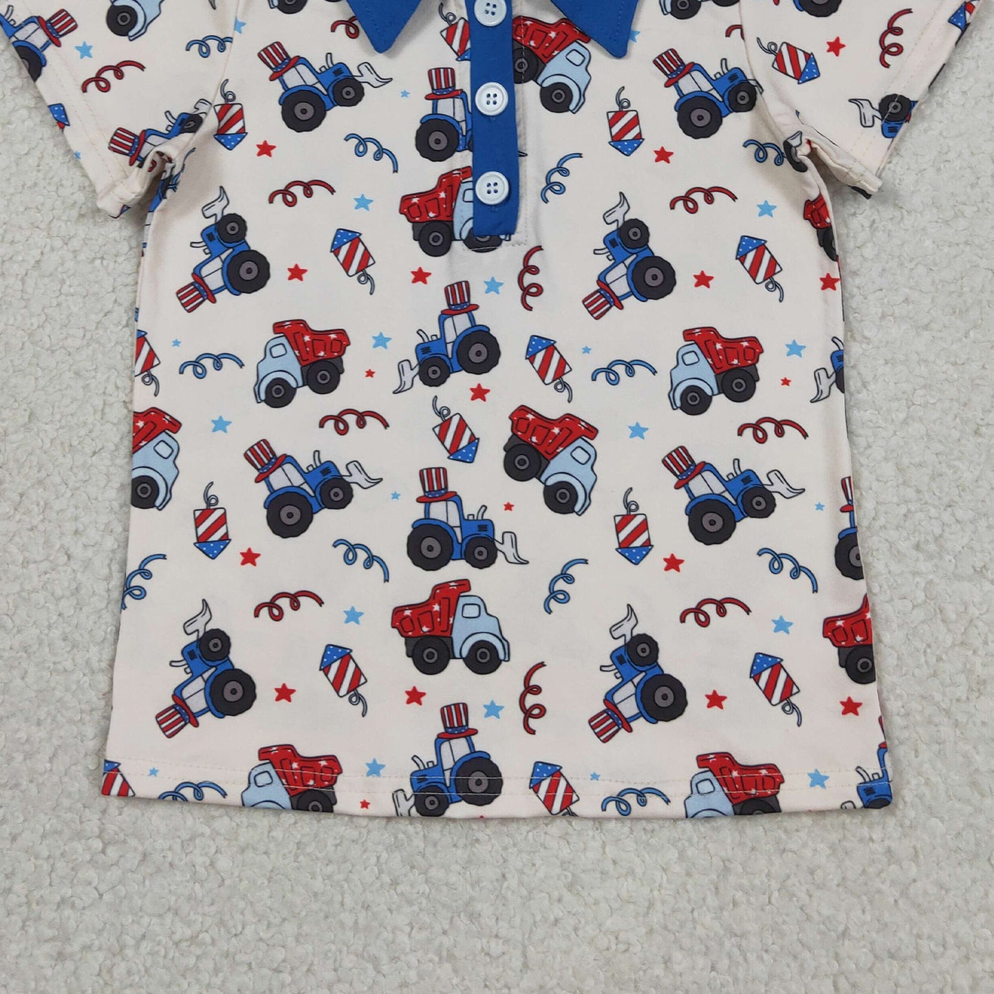 BT1163 RTS NO MOQ （In stock ）Blue short sleeves tractor kids boys 4th of july polo shirt