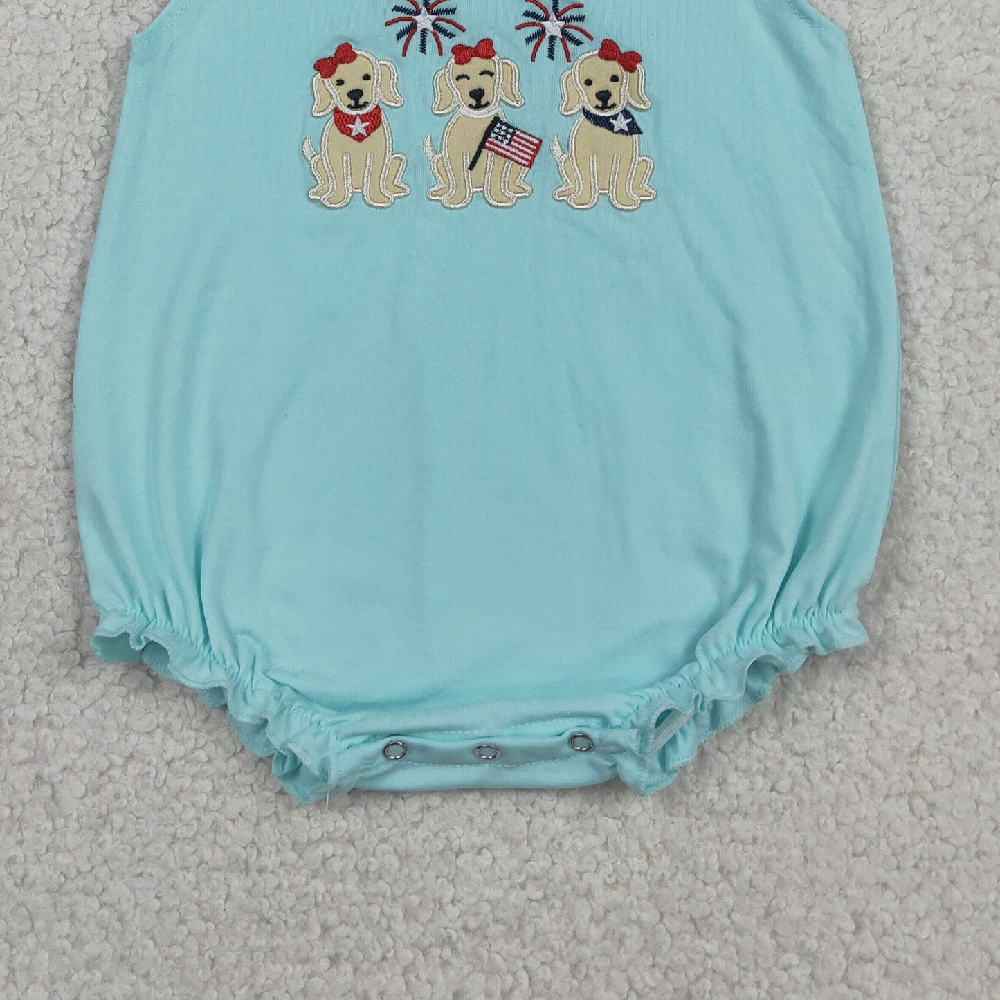 SR4051 RTS NO MOQ （In stock）Flutter sleeves flag dog embroidery girls 4th of july romper