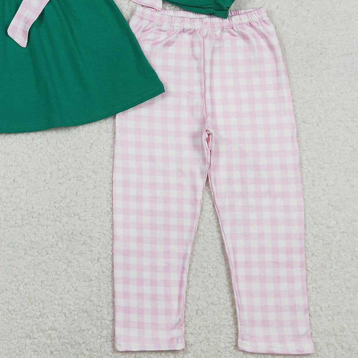 12.15 RTS NO MOQ （In stock）GLP3066 Embroidery Clovers Bows Baby Girls Tunic Checked Leggings St Patrick Clothes Sets