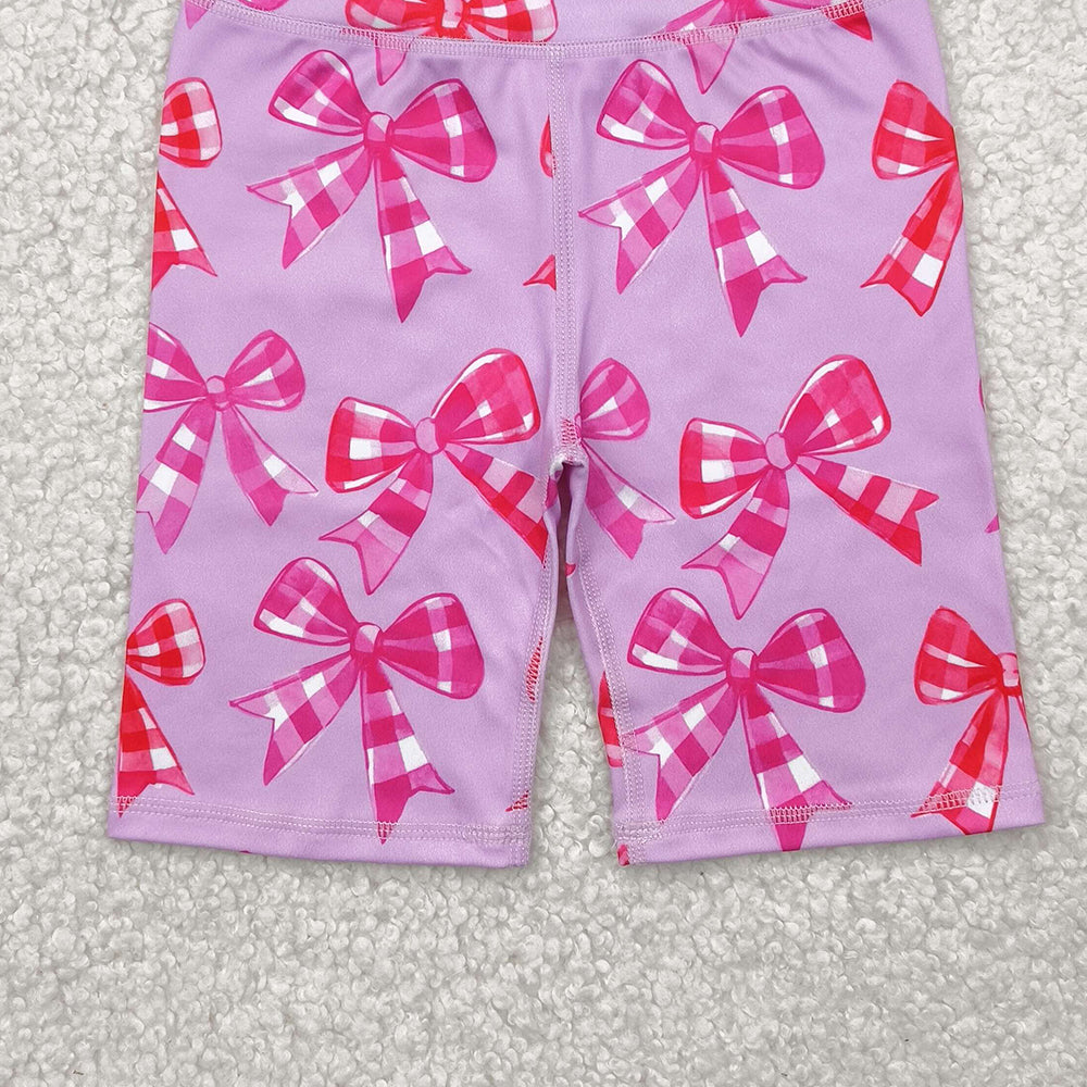 4.15 SS0540 RTS NO MOQ Baby Girls Yoga Shorts High waist pink plaid bow girls summer shorts