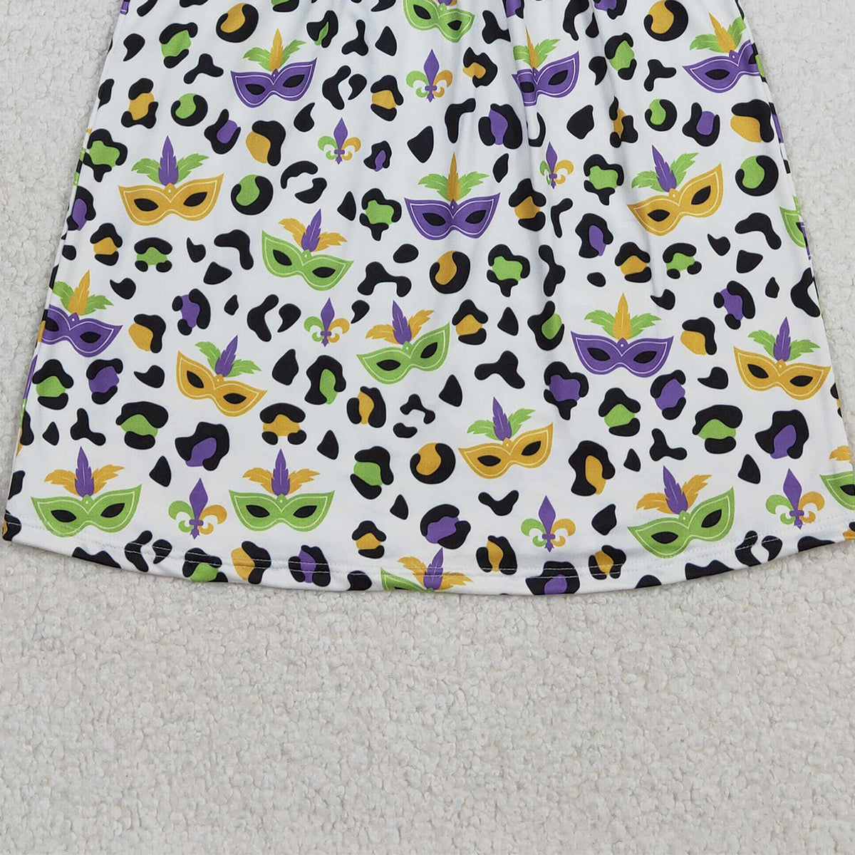 12.27 RTS NO MOQ （In stock）GLD1319 Baby Girls Winter Dress Baby Girls Purple Green Yellow Leopard Masks Mardigras Knee Length Dress