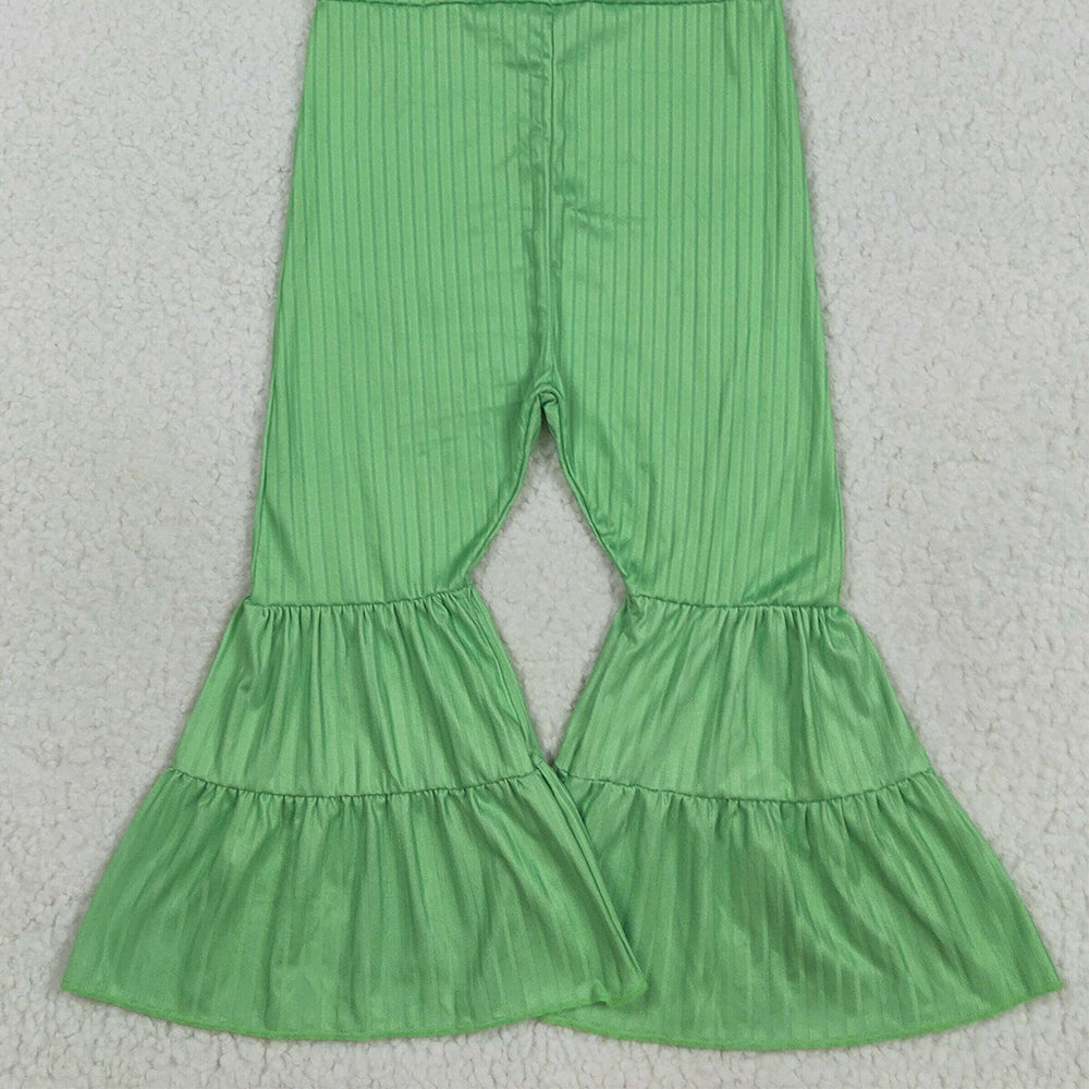RTS NO MOQ （In stock）SR3160 Baby Girls Summer Jumpsuits Baby Girls Green Strap Bell Bottom Ribbed Jumpsuits
