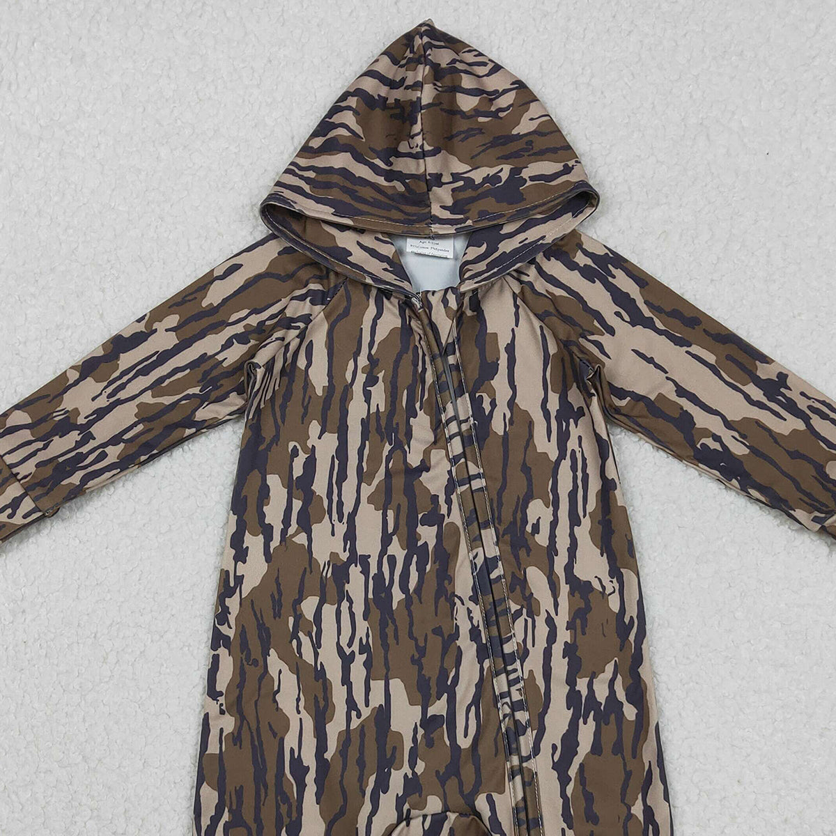 11.12 RTS NO MOQ （In stock）LR2814 Baby Boys Southern Olive Camo Hoodie Two Way Zip Convertible Rompers