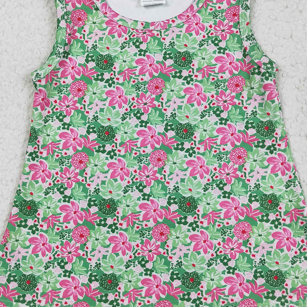 GT1015RTS NO MOQ Baby Girls Summer Yoga Tops Baby Girls Sleeveless Green Pink Floral Yoga Shirts Top
