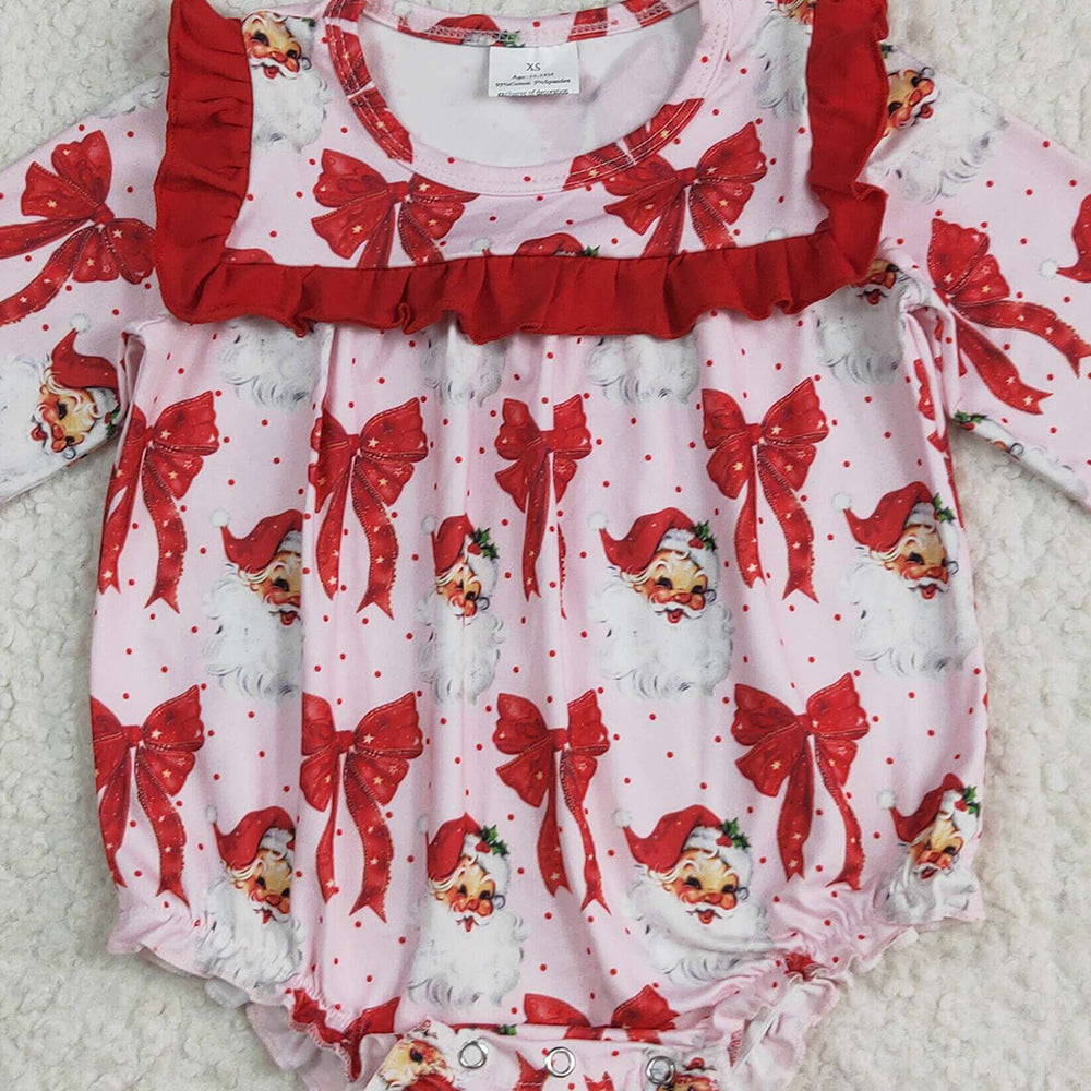 8.14 LR2210 RTS NO MOQ Baby Girls Winter Rompers Baby Girls Christmas Red Santa Bows Ruffle Rompers
