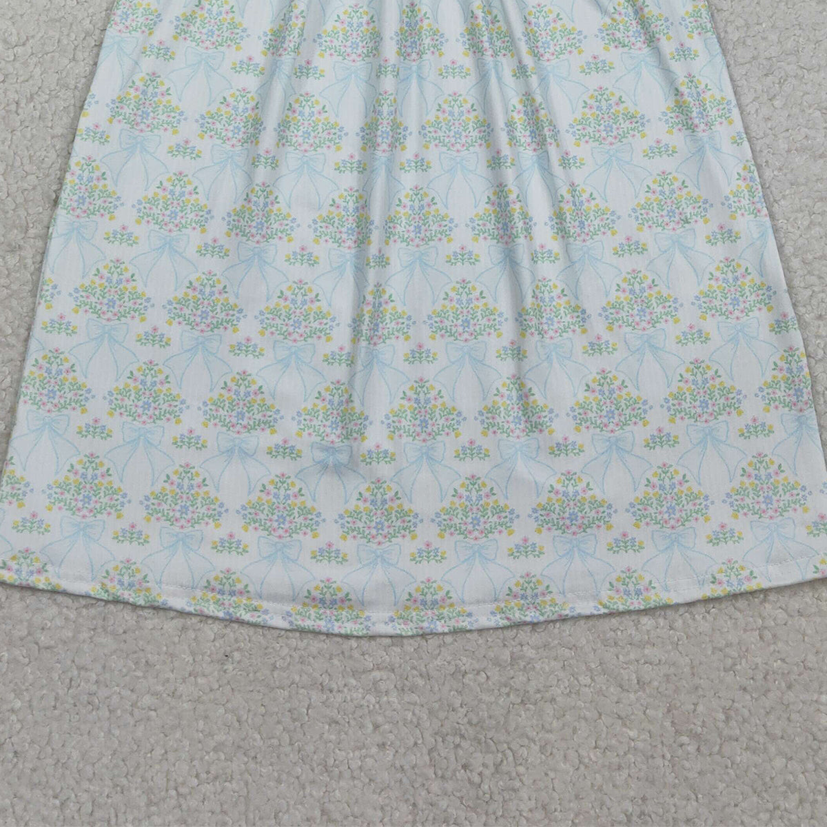 1.31 RTS NO MOQ （In stock）GSD3046 Smocked Bows Baby Girls Flowers Short Ruffle Sleeve Knee Length Dresses