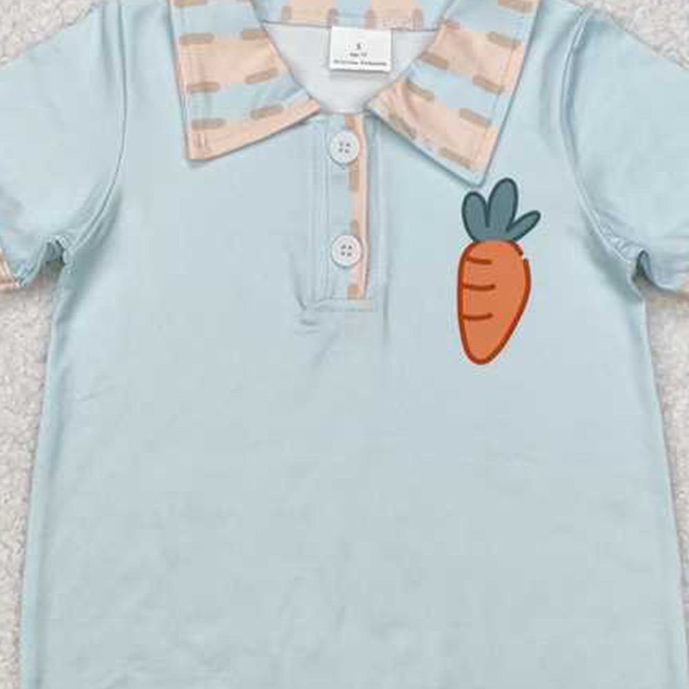 SR2226  RTS NO MOQShort sleeves carrot baby boys Easter polo romper
