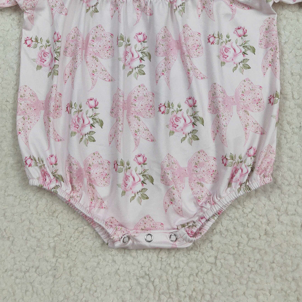 RTS NO MOQ （In stock）SR3087  Baby Girls Summer Rompers Baby Girls Pink Bows Flowers Mama's Girl Ruffle Rompers