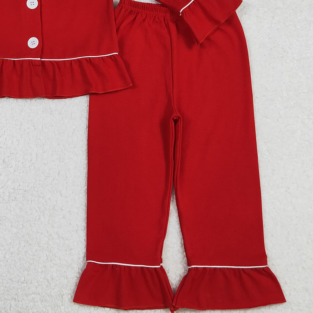 RTS NO MOQ （In stock）GLP2789 Baby Girls Winter Outfits red color cotton Christmas pajamas pants clothes sets