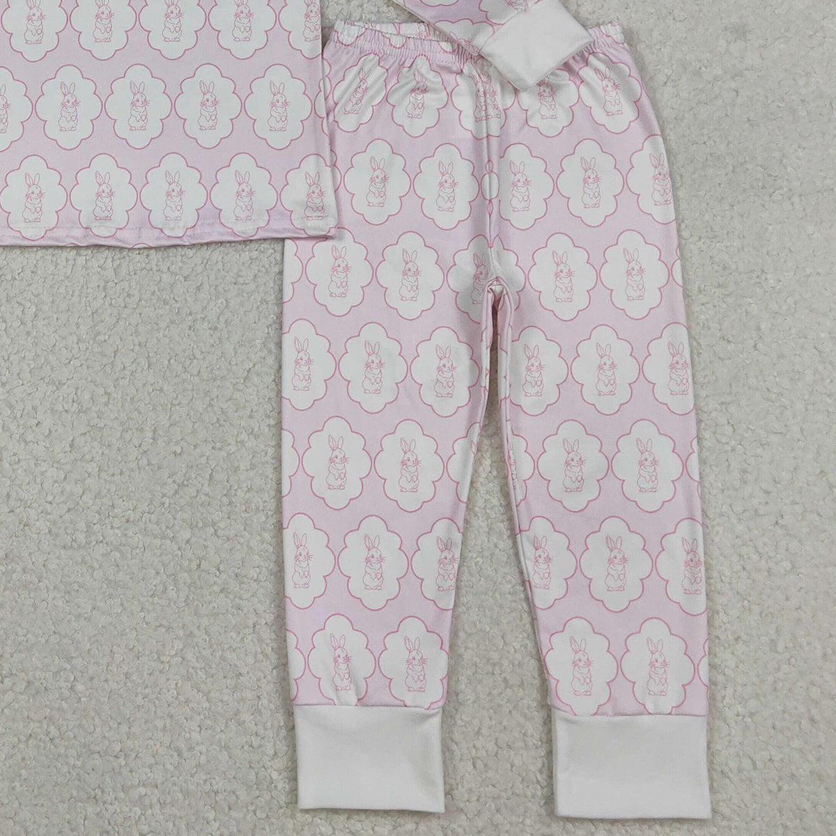 12.4 RTS NO MOQ （In stock）GLP3067 Baby Girls Pink Rabbits Eggs Checked Top Pants Easter Pajamas Sets