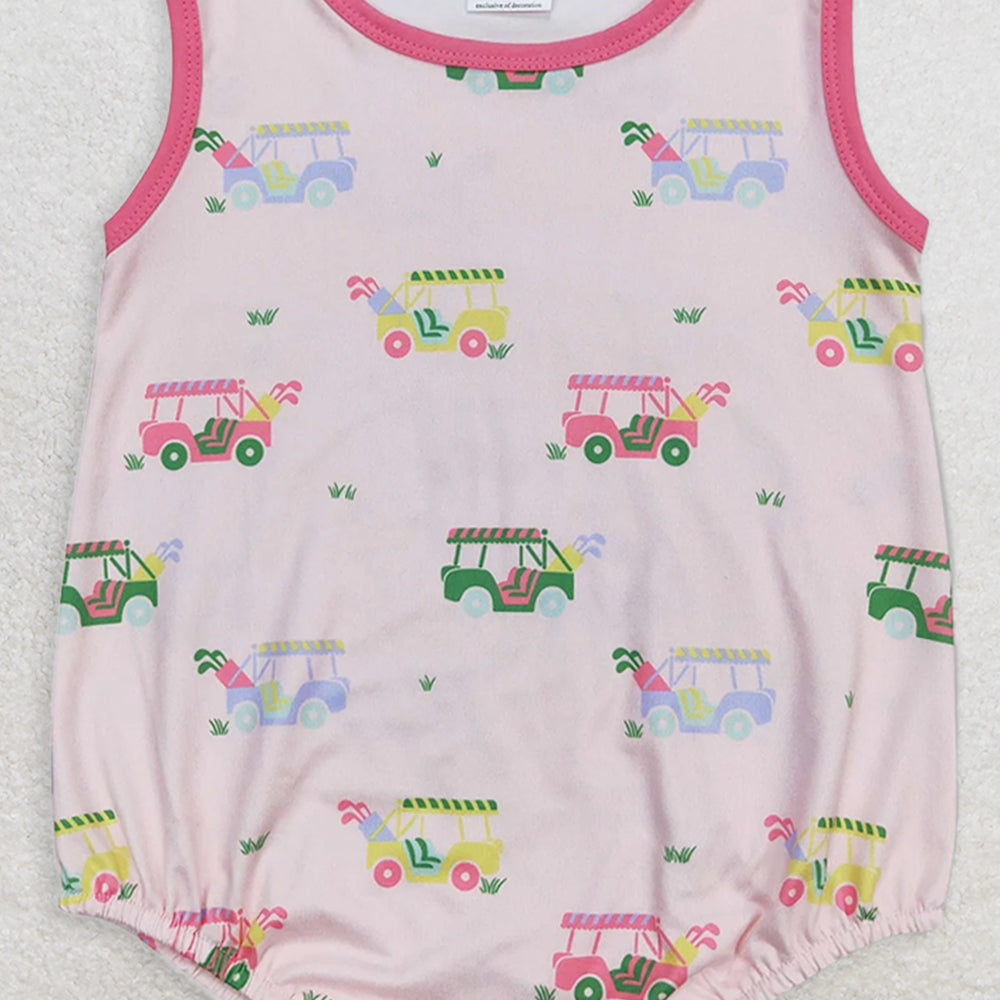 SR0981  RTS NO MOQ  Baby Girls Summer RompersBaby Infant Girls Golf Pink Sleeveless Summer Rompers
