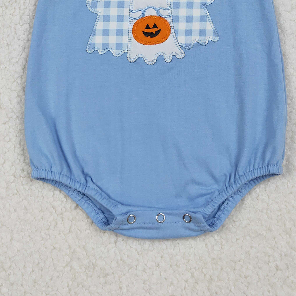 RTS NO MOQ （In stock）SR3197 Baby Boys Summer Rompers Blue Ghost Pumpkins Halloween Rompers