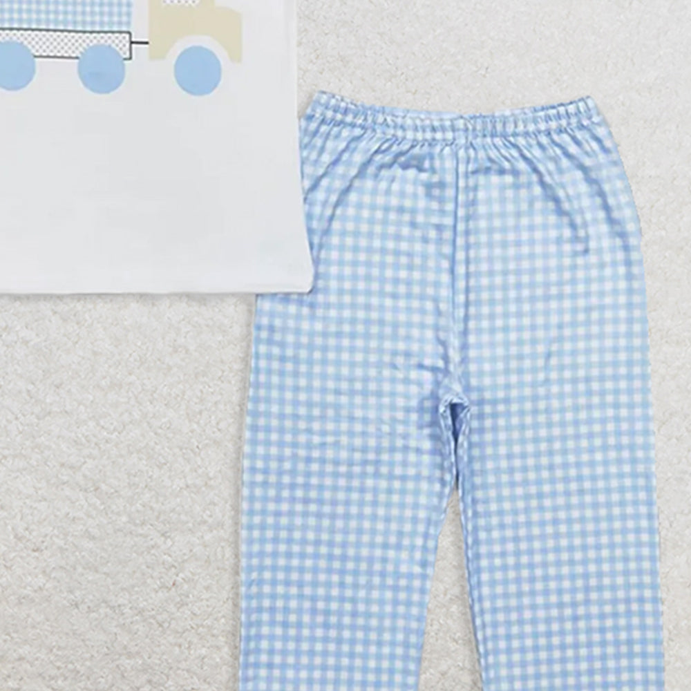 BSPO0398RTS NO MOQ Baby Boys Spring Outfits  Baby Boys Short Sleeve Pumpkin Tractor Top Pants Clothes Sets