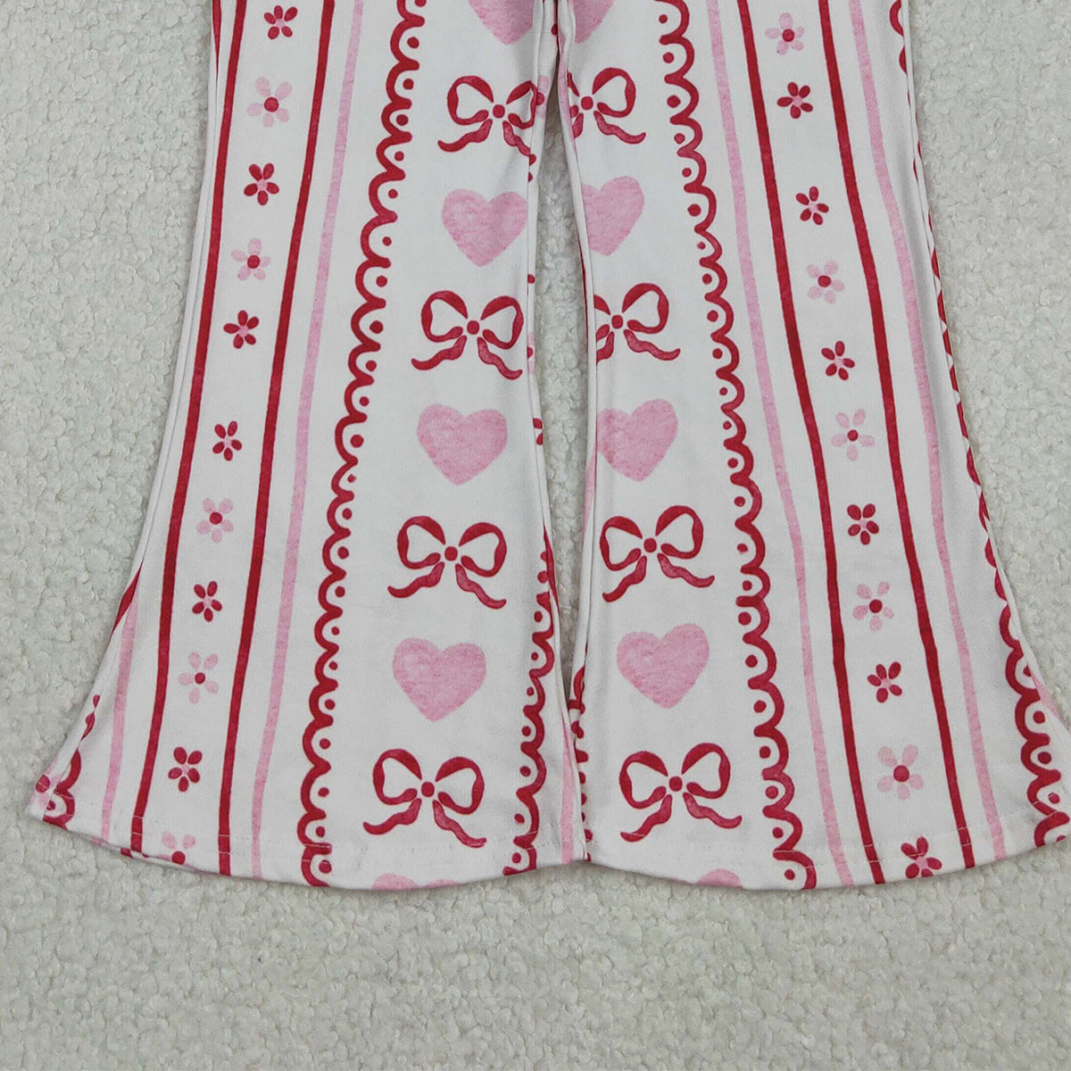 10.29 RTS NO MOQ （In stock）P0894 Baby Girls Bows Hearts Flowers Stripe Valentine Flare Pants Bottom