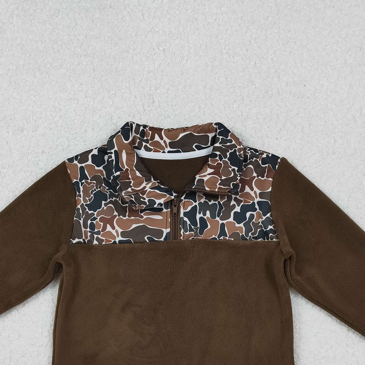 10.16 RTS NO MOQ （In stock）BT1309 Baby Boys Dark Brown Camo Southern Zipper Pullovers Top