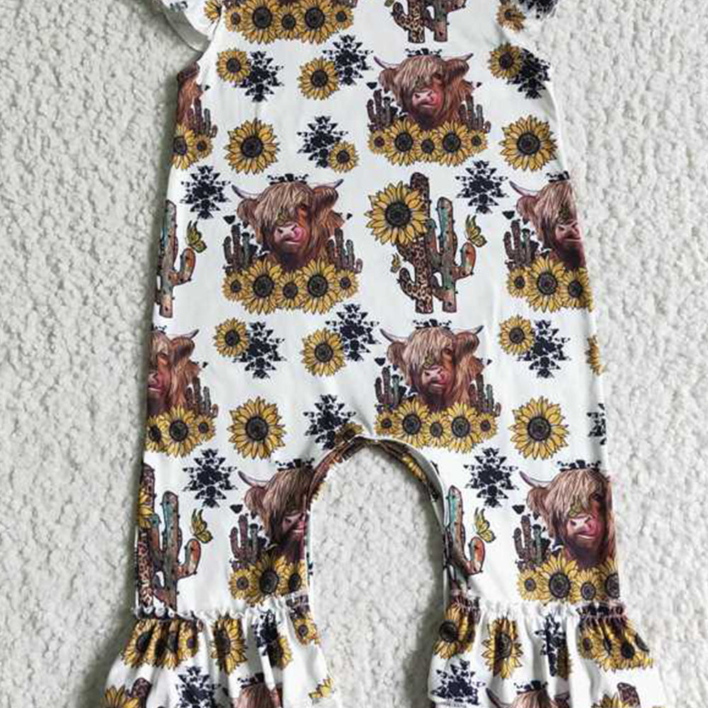 4.17 SR0048 RTS NO MOQ Highland cow sunflower baby kids romper