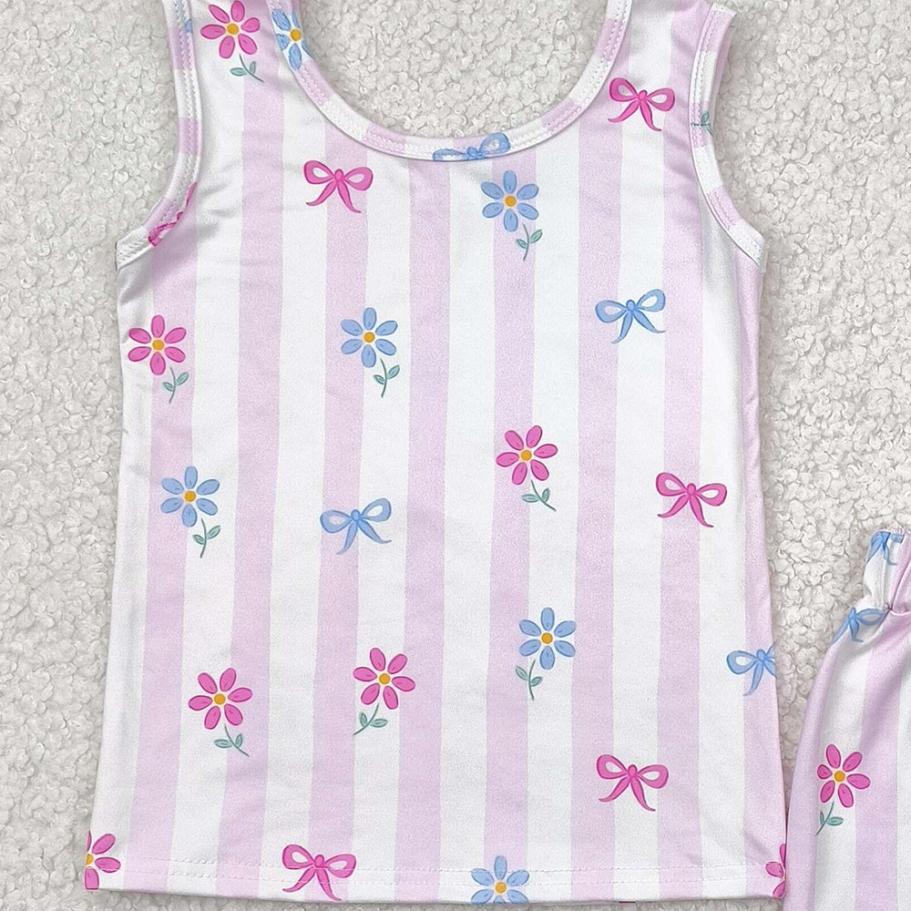 7.19 GSSO2476 RTS NO MOQ Baby Girls Summer Outfits baby girl clothes floral bow sleeveless shorts set