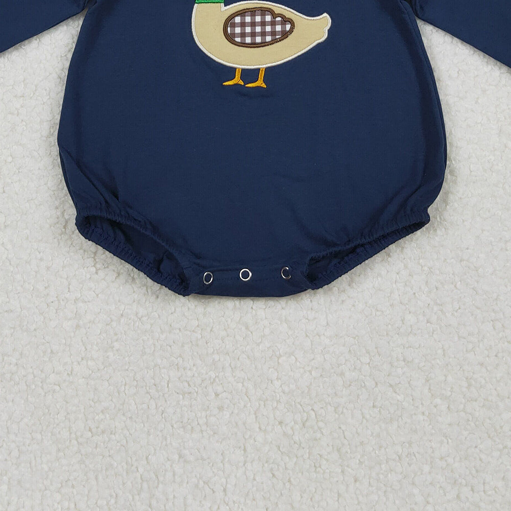 RTS NO MOQ （In stock）LR2436 Baby Boys Winter Rompers Navy Long Sleeves Duck Hunting Romper for Baby Boy