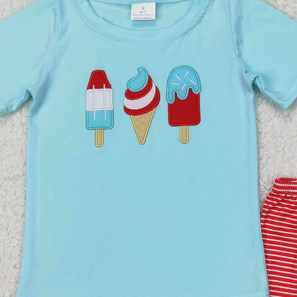5.16 BSSO1269 RTS NO MOQ Short sleeves popsicle top stripe shorts boys 4th of july set