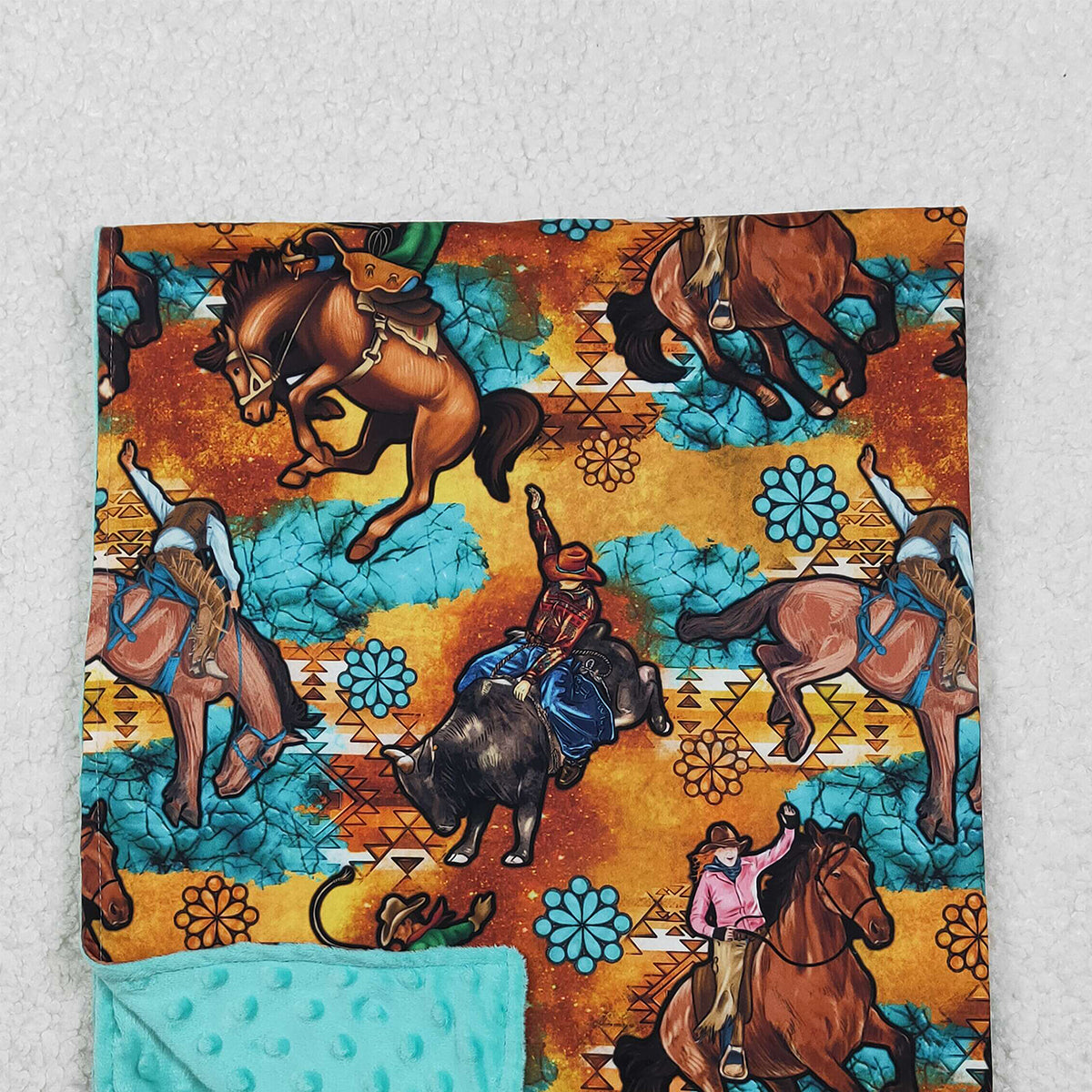 11.18 RTS NO MOQ （In stock）BL0163 Baby Toddler Children Western Horse Rodeos Minky Blankets