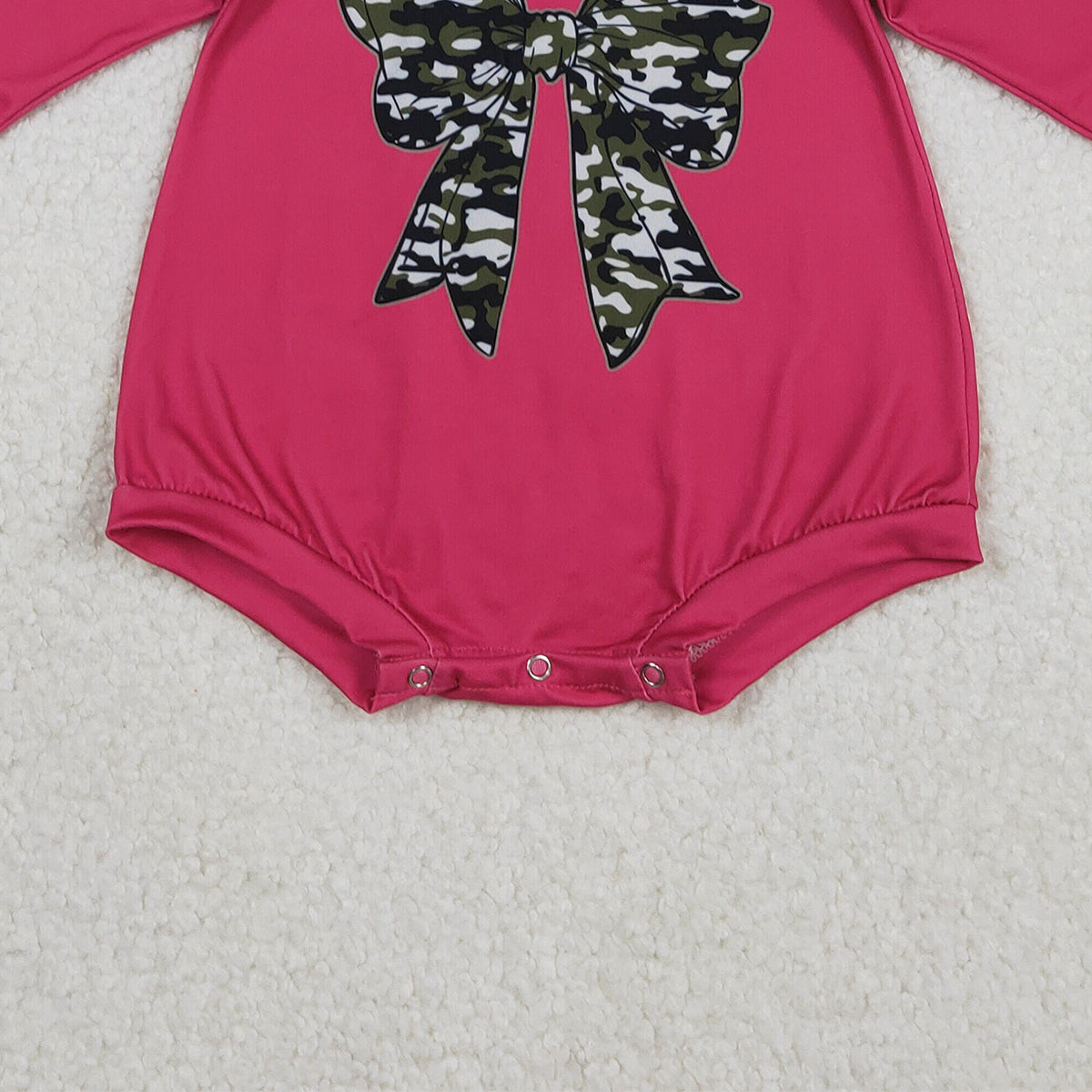 11.20 RTS NO MOQ （In stock）LR2776 Baby Girls Winter Rompers Baby Girls Hot Pink Long Sleeve Olive Camo Bows Southern Rompers