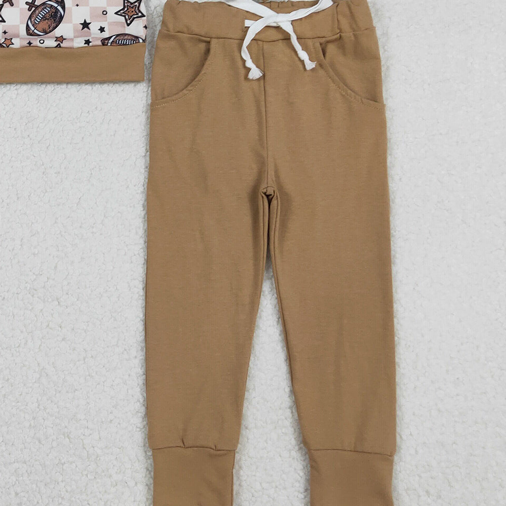 RTS NO MOQ （In stock）BLP1217 Baby Boys Winter Outfits Footballs Stars Zipper Pullovers Pocket Pants Team Sets