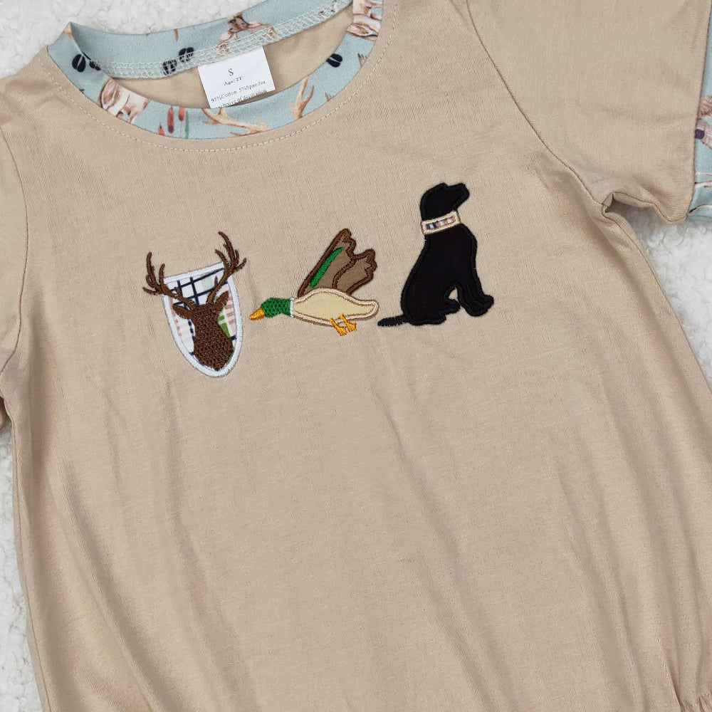 USA Shop (in stock) SR2338 Short sleeves deer duck dog baby boy romper