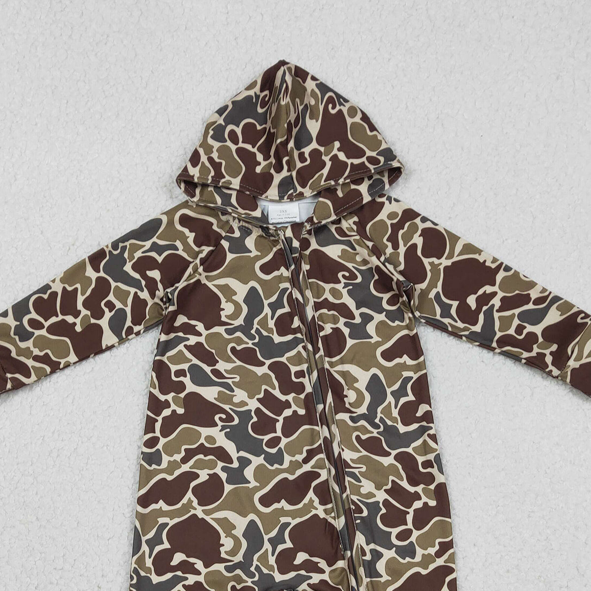 1.7 RTS NO MOQ （In stock）LR2826 Baby Boys Winter Rompers Baby Boys Southern Dark Brown Camo Hoodie Two Way Zip Convertible Rompers