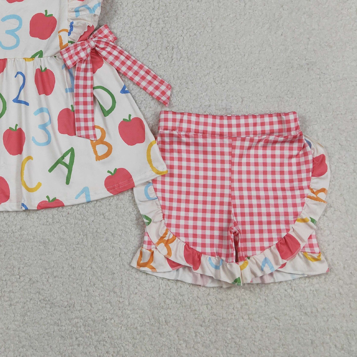 GSSO3258 RTS NO MOQ （In stock ）ABC apple tunic plaid shorts girls back to school outfits